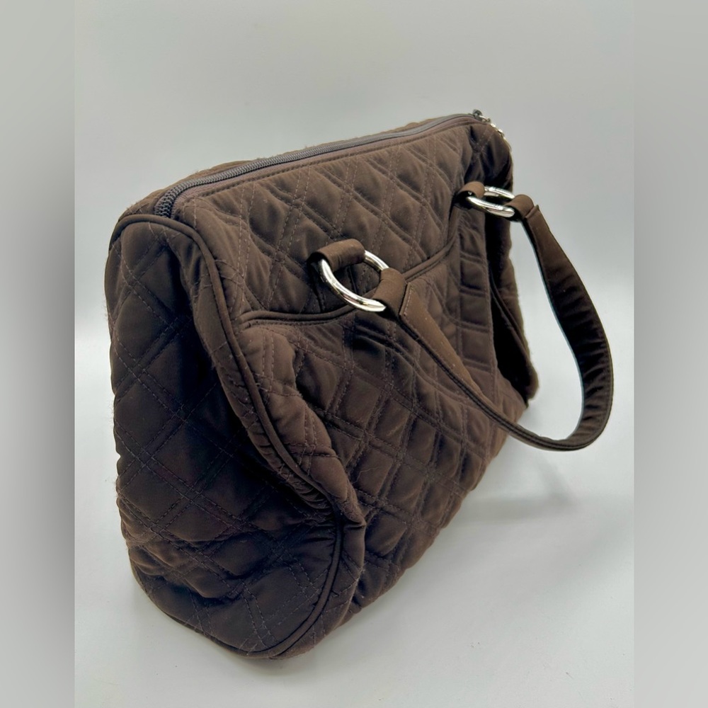 Vera Bradley Brown Quilted Barrel Purse 11" x 8" Double Handle Zip Top - Picture 3 of 9